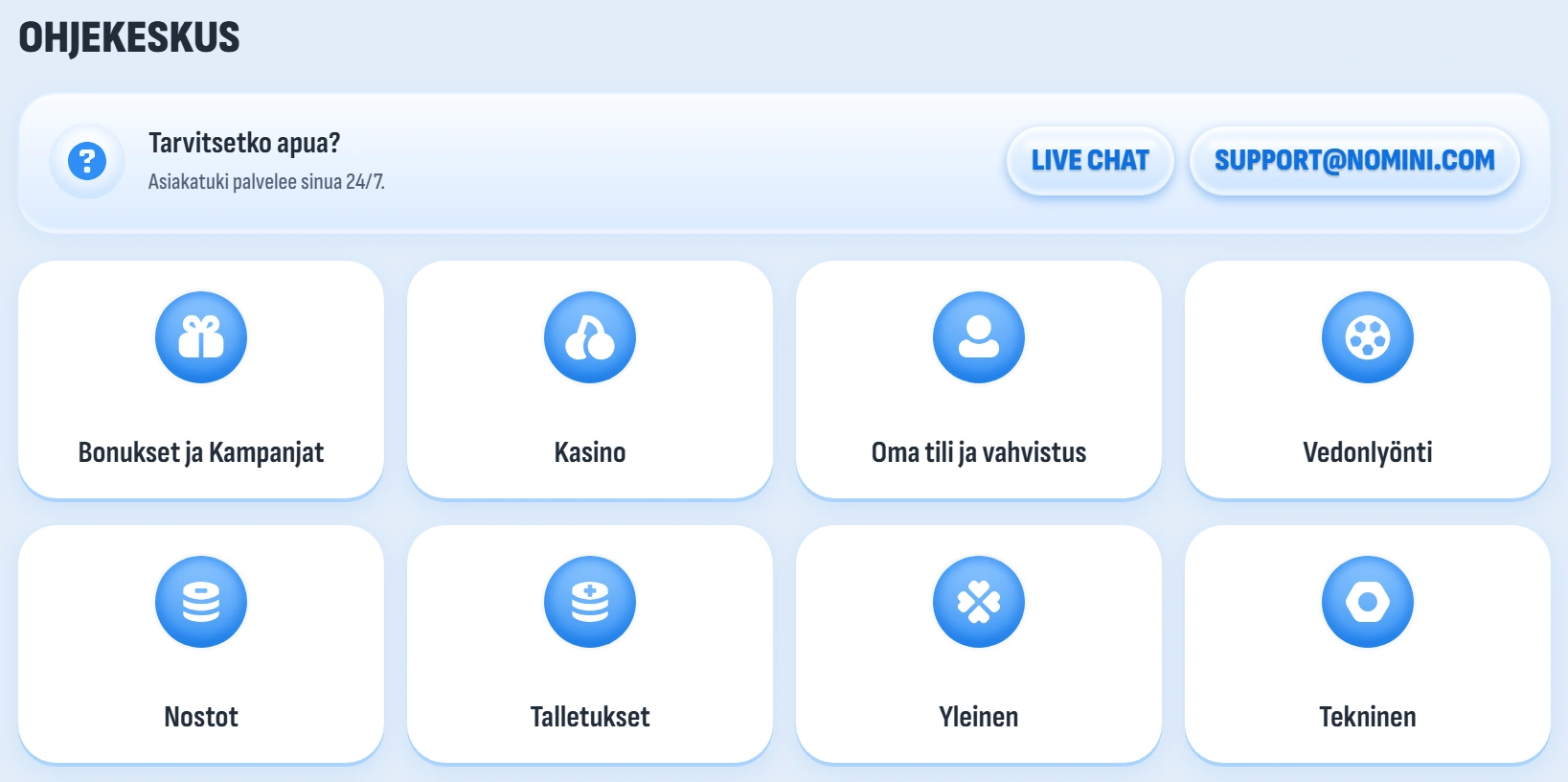 Asiakaspalvelu Nomini Casinolla